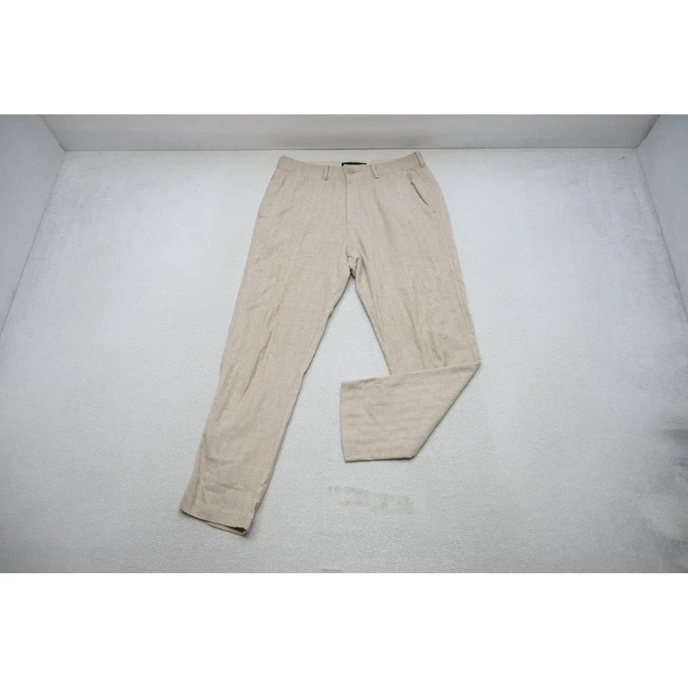 Abercrombie & Fitch Straight Stretch Pants Mens 32x30 Beige Herringbone Pants